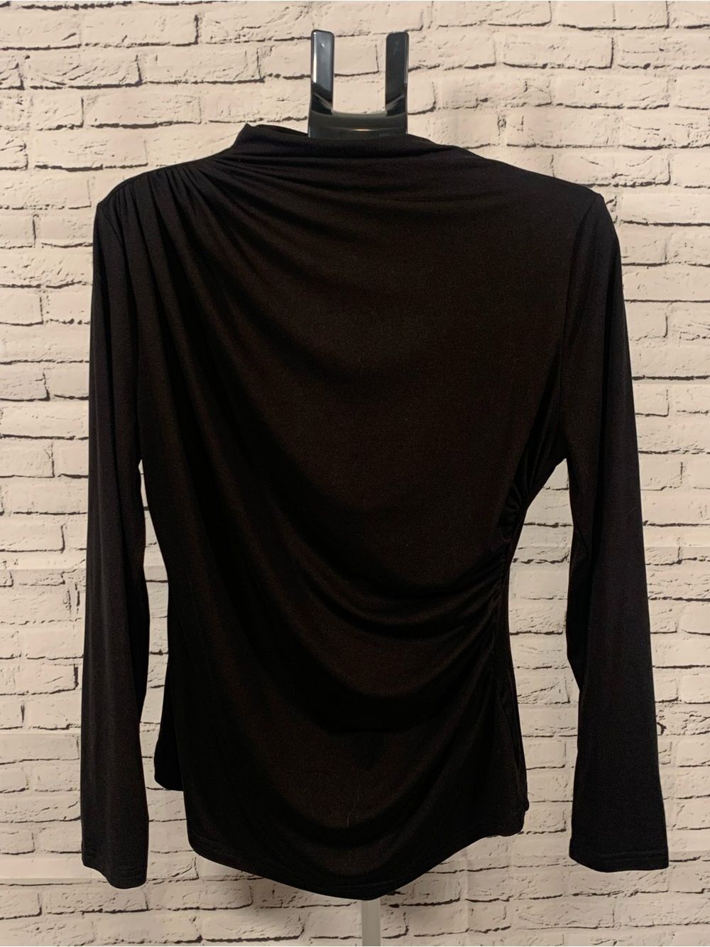 Classic Draped Asymmetrical Women's Black Long-Sleeve Top